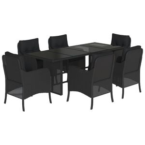 vidaXL 7 r&eacute;szes fekete polyrattan kerti &eacute;tkezőgarnit&uacute;ra p&aacute;rn&aacute;val