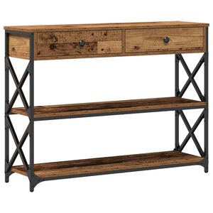 vidaXL Konzol Asztal R&eacute;gi fa 100 x 28 x 75 cm Műgyant&aacute;s fa &eacute;s f&eacute;m