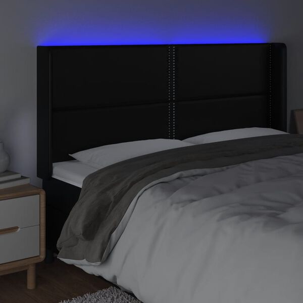 vidaXL fekete műbőr LED-es fejtámla 203x16x118/128 cm