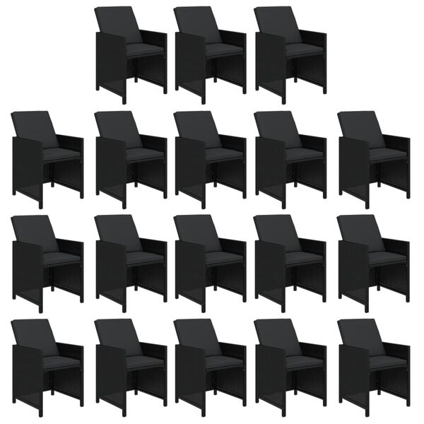 vidaXL 19 r&eacute;szes fekete polyrattan kerti &eacute;tkezőgarnit&uacute;ra p&aacute;rn&aacute;kkal