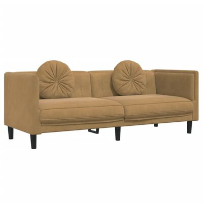 vidaXL barna bársony 3 személyes kanapé párnákkal