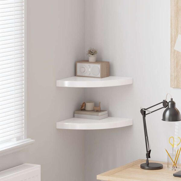 vidaXL 2 db magasf&eacute;nyű feh&eacute;r MDF lebegő sarokpolc 35 x 35 x 3,8 cm