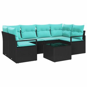 vidaXL Kanap&eacute; Szett 7 pcs Fekete &eacute;s K&eacute;k polirattan