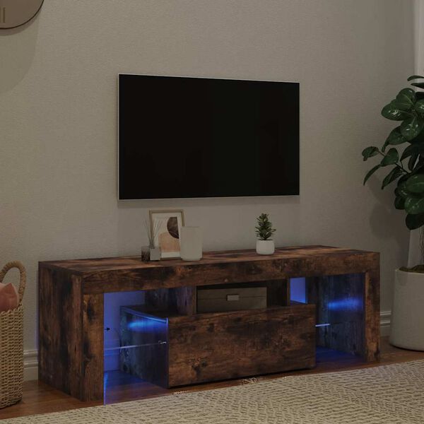 vidaXL f&uuml;st&ouml;s t&ouml;lgy sz&iacute;nű TV-szekr&eacute;ny LED-vil&aacute;g&iacute;t&aacute;ssal 120x35x40 cm