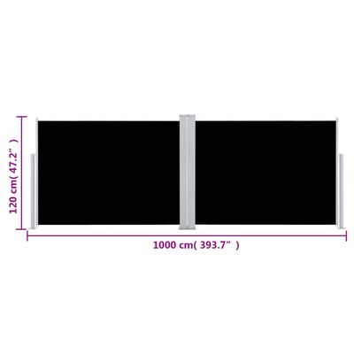 vidaXL fekete behúzható oldalsó napellenző 120 x 1000 cm