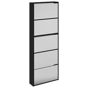 vidaXL fekete 5 szintes cipőszekr&eacute;ny t&uuml;k&ouml;rrel 63 x 17 x 169,5 cm