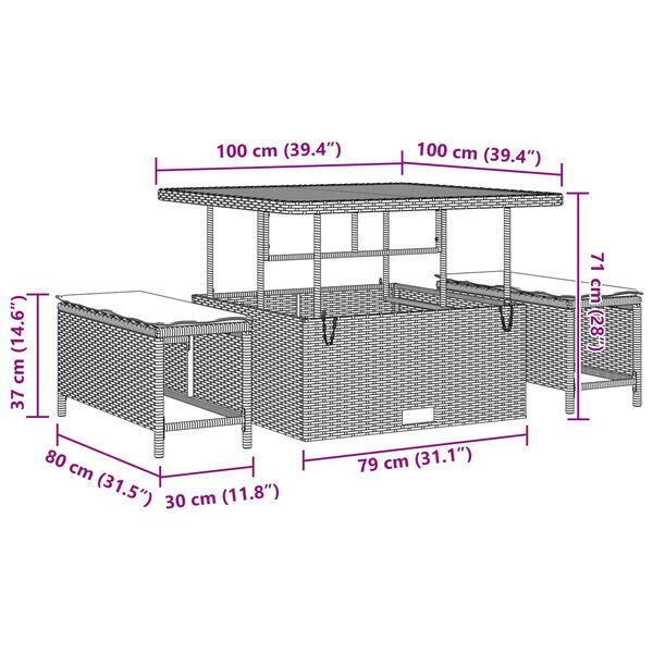 vidaXL Kerti Kanap&eacute; Szett p&aacute;rn&aacute;val 9 pcs Fekete polirattan