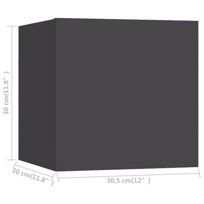 vidaXL 2 db szürke falra szerelhető TV-szekrény 30,5 x 30 x 30 cm
