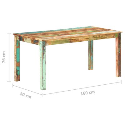vidaXL újrahasznosított tömör fa étkezőasztal 160 x 80 x 76 cm