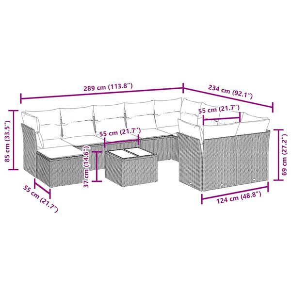 vidaXL 11 r&eacute;szes fekete polyrattan kerti &uuml;lőgarnit&uacute;ra p&aacute;rn&aacute;kkal