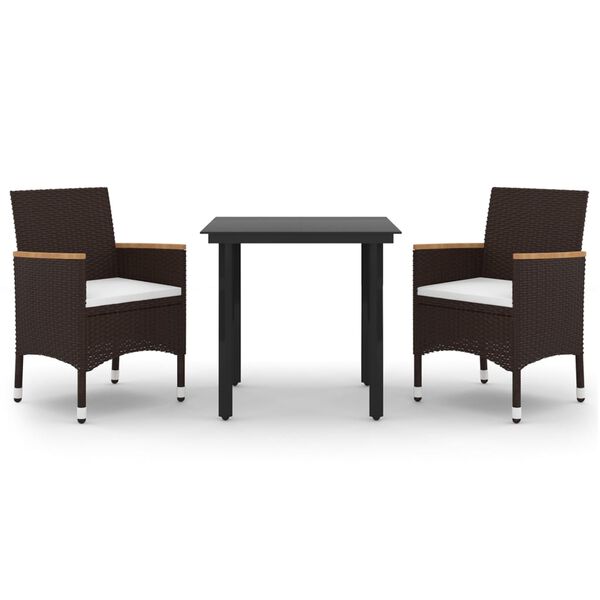 vidaXL 3 r&eacute;szes polyrattan &eacute;s &uuml;veg kerti &eacute;tkezőgarnit&uacute;ra p&aacute;rn&aacute;kkal