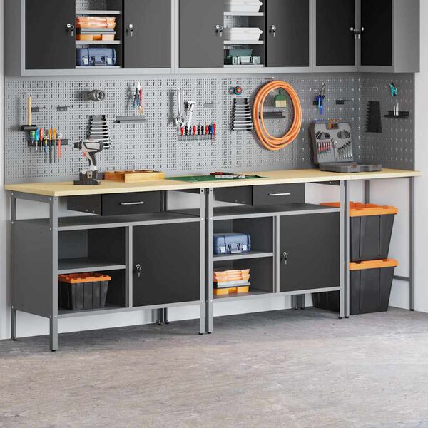 vidaXL Munkapad készlet fiókkal 3 pcs Piros 255 x 55 x 85 cm Acél