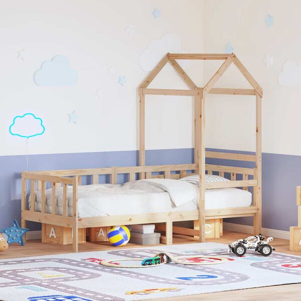 vidaXL t&ouml;m&ouml;r fenyőfa kanap&eacute;&aacute;gy tetővel 90 x 190 cm