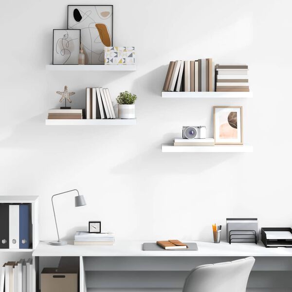 vidaXL 4 db magasf&eacute;nyű feh&eacute;r MDF lebegő fali polc 60 x 23,5 x 3,8 cm