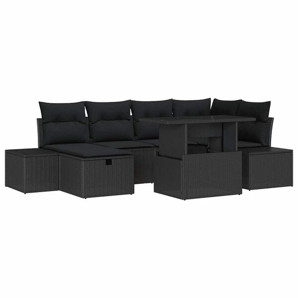 vidaXL Kerti Kanap&eacute; Szett p&aacute;rn&aacute;val t&aacute;rol&oacute;val 7 pcs Fekete Poli rattan