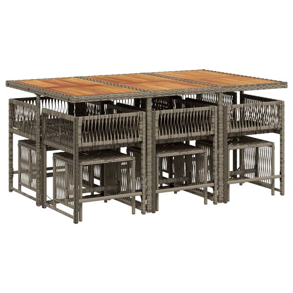 vidaXL 11 r&eacute;szes sz&uuml;rke polyrattan kerti &uuml;lőgarnit&uacute;ra p&aacute;rn&aacute;kkal