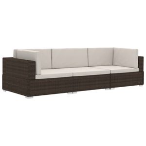 vidaXL 3 r&eacute;szes barna polyrattan kerti kanap&eacute;szett p&aacute;rn&aacute;kkal