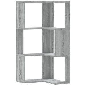 vidaXL 3 szintes sz&uuml;rke szerelt fa sarok k&ouml;nyvespolc 50 x 50 x 102 cm