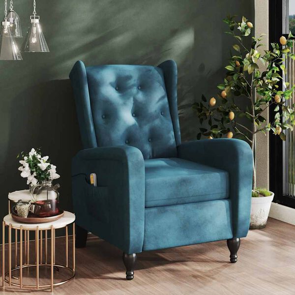 vidaXL kék bársony dönthető masszázsfotel