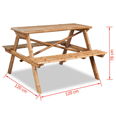 vidaXL bambusz piknik asztal 120 x 120 x 78 cm