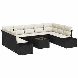 vidaXL Kerti Kanap&eacute; Szett p&aacute;rn&aacute;val 9 pcs Fekete &eacute;s Kr&eacute;m Polyrattan