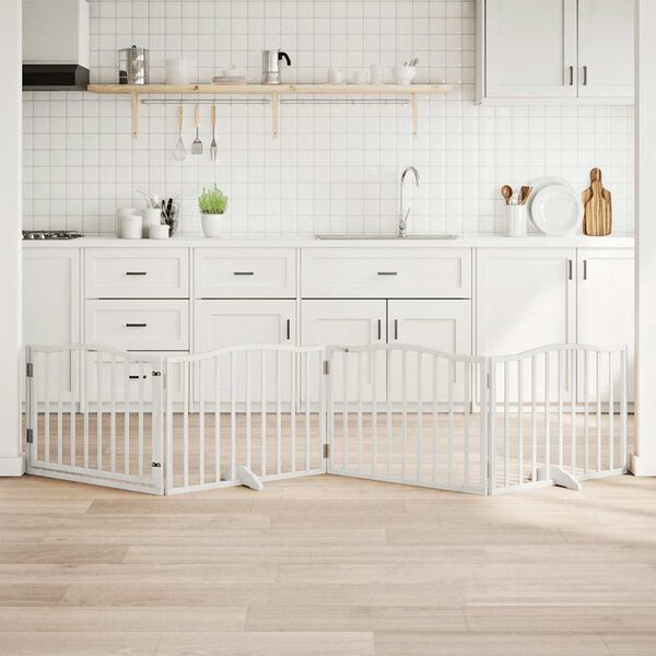 vidaXL feh&eacute;r ny&aacute;rfa 4 paneles &ouml;sszecsukhat&oacute; kutyakapu ajt&oacute;val 320 cm