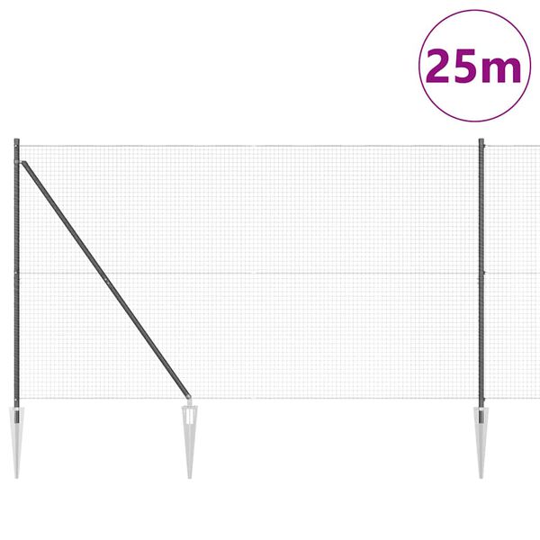 vidaXL Ker&iacute;t&eacute;soszlop Sz&uuml;rke 25 x 1,6 m (25 x 25 mm h&aacute;l&oacute;) Ac&eacute;l &eacute;s PVC