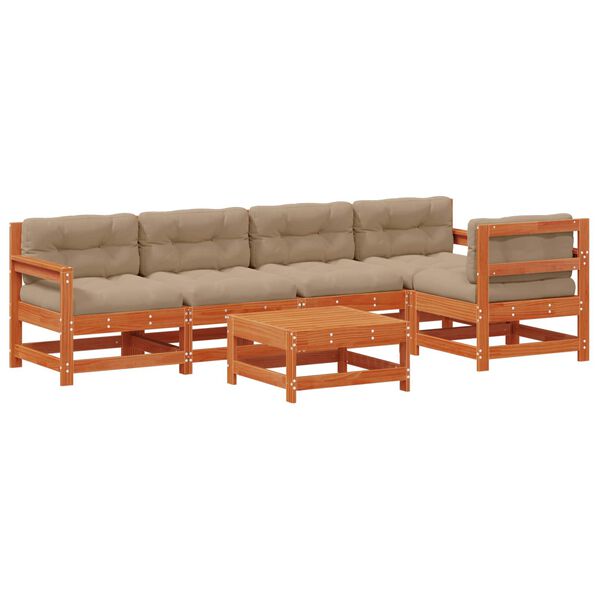 vidaXL Kerti lounge szett 6 pcs Viaszbarna T&ouml;m&ouml;r fenyő