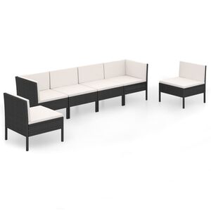 vidaXL 6 r&eacute;szes fekete polyrattan kerti &uuml;lőgarnit&uacute;ra p&aacute;rn&aacute;kkal