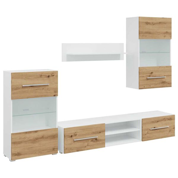 vidaXL 5 darabos TV egys&eacute;g LED vil&aacute;g&iacute;t&aacute;ssal k&eacute;zműves t&ouml;lgy