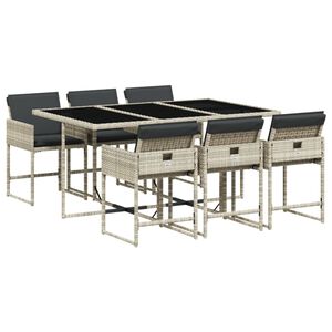 vidaXL 7 r&eacute;szes vil&aacute;gossz&uuml;rke polyrattan kerti &eacute;tkezőszett p&aacute;rn&aacute;val