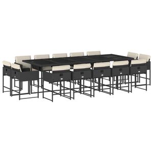 vidaXL 15 r&eacute;szes fekete polyrattan kerti &eacute;tkezőgarnit&uacute;ra p&aacute;rn&aacute;kkal