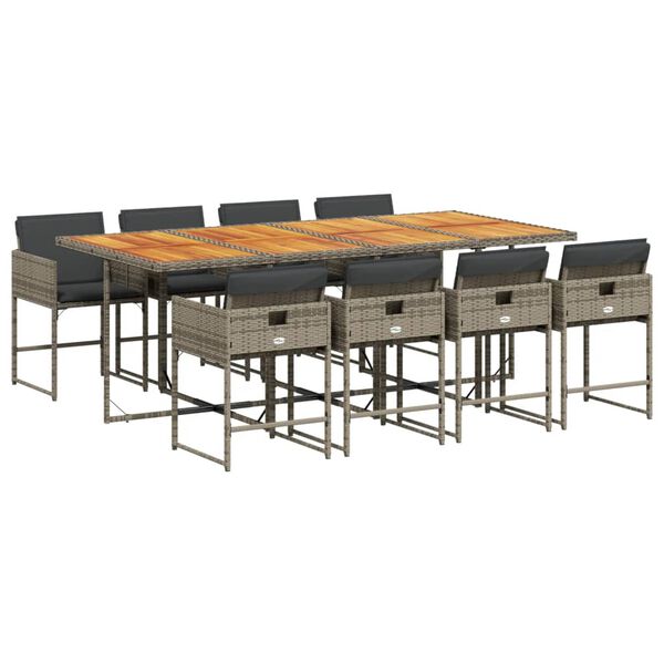 vidaXL 9 r&eacute;szes sz&uuml;rke polyrattan kerti &eacute;tkezőgarnit&uacute;ra p&aacute;rn&aacute;val