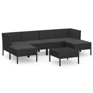 vidaXL 7 r&eacute;szes fekete polyrattan kerti &uuml;lőgarnit&uacute;ra p&aacute;rn&aacute;kkal