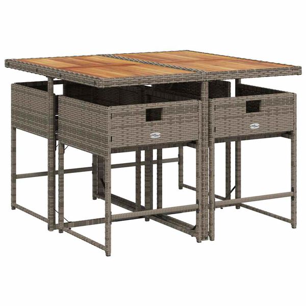 vidaXL 5 r&eacute;szes sz&uuml;rke polyrattan kerti &eacute;tkezőgarnit&uacute;ra p&aacute;rn&aacute;val