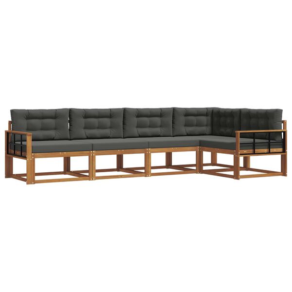 vidaXL K&uuml;lt&eacute;ri kanap&eacute; szett p&aacute;rn&aacute;val 5 pcs Term&eacute;szetes &eacute;s antracit