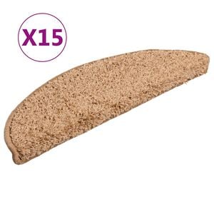 vidaXL 15 db b&eacute;zs sz&iacute;nű, f&eacute;lk&ouml;r alak&uacute; l&eacute;pcsőszőnyeg 56 x 17 x 3 cm