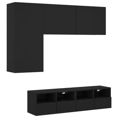 vidaXL 4 darab fekete szerelt fa falra szerelhető TV-bútor