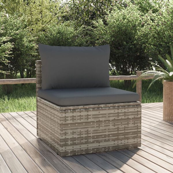 vidaXL szürke polyrattan kerti középső kanapé párnával 57 x 57 x 56 cm