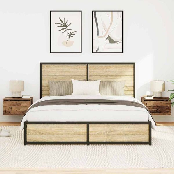 vidaXL Fali éjjeli szekrény fiókkal 2 pcs Öreg fa Faanyag