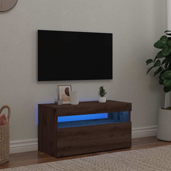 vidaXL k&eacute;zműves t&ouml;lgy szerelt fa TV-szekr&eacute;ny LED-ekkel 75x35x40 cm