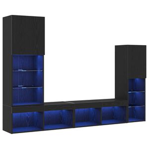 vidaXL TV szekr&eacute;ny LED -es l&aacute;mp&aacute;kkal 4 pcs Musta tammi Faanyag