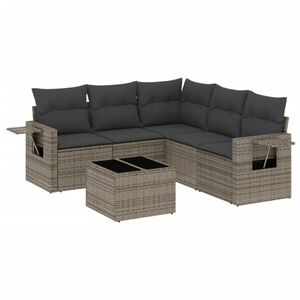 vidaXL 6 r&eacute;szes sz&uuml;rke polyrattan kerti &uuml;lőgarnit&uacute;ra p&aacute;rn&aacute;kkal