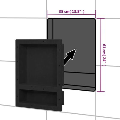 vidaXL matt fekete zuhanyfal-mélyedés 2 rekesszel 41 x 51 x 10 cm