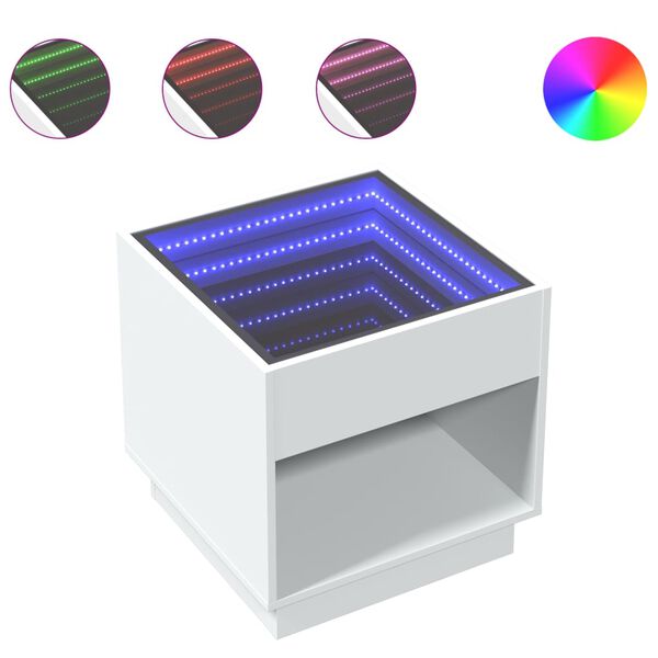 vidaXL fehér végtelen hatású LED-es éjjeliszekrény 50 x 50x 50 cm