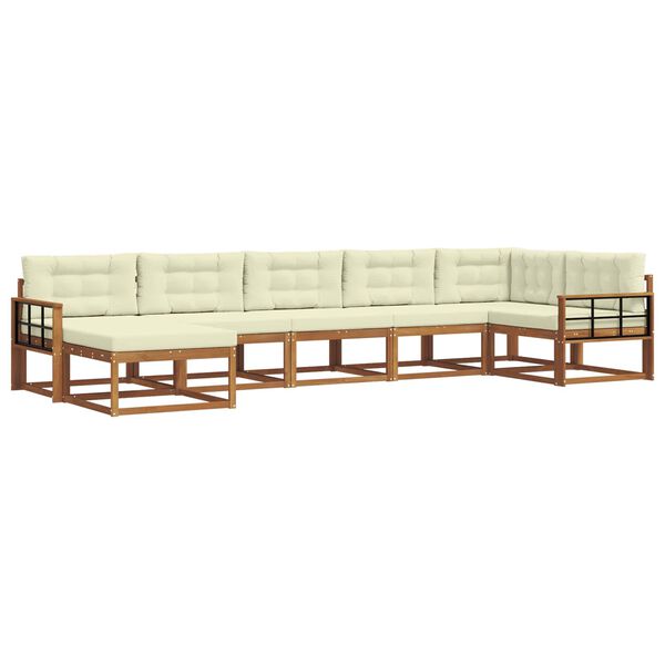 vidaXL K&uuml;lt&eacute;ri kanap&eacute; szett p&aacute;rn&aacute;val 7 pcs Term&eacute;szetes &eacute;s kr&eacute;msz&iacute;nű