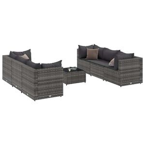 vidaXL 7 r&eacute;szes sz&uuml;rke polyrattan kerti &uuml;lőgarnit&uacute;ra p&aacute;rn&aacute;kkal