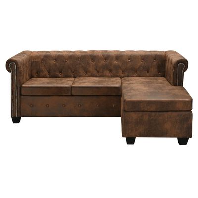 vidaXL L-alakú barna művelúr Chesterfield kanapé