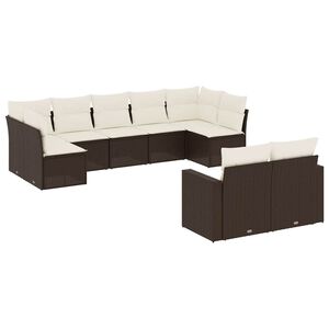 vidaXL 9 r&eacute;szes barna polyrattan kerti &uuml;lőgarnit&uacute;ra p&aacute;rn&aacute;kkal