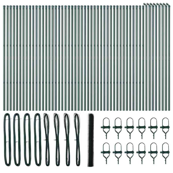 vidaXL Kerítés oszlopokkal Zöld 1.6 x 100 m PVC-bevonatos acél